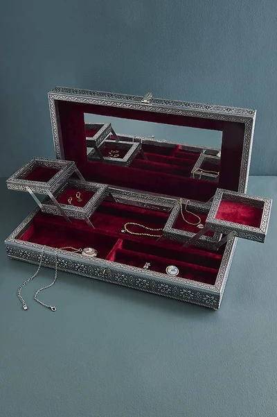 XL Silver Elephant Metal Jewelry Box