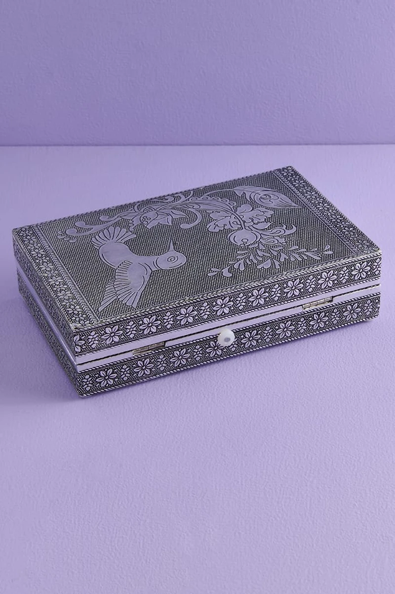 Silver Hummingbird Metal Jewelry Box