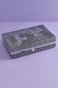 Silver Hummingbird Metal Jewelry Box