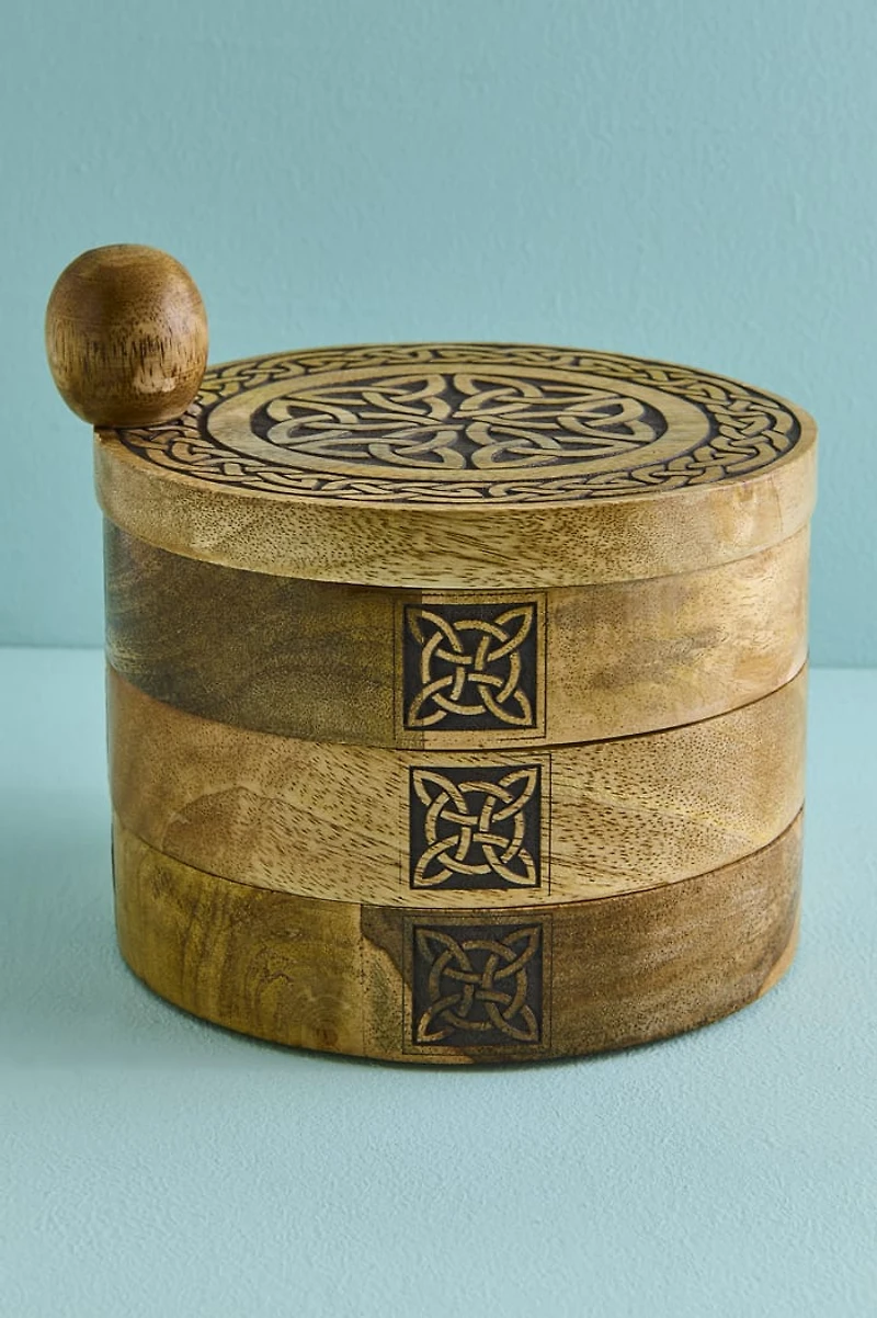 Celtic Knot Round Three-Tiered Wooden Storage Holder