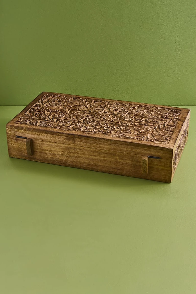 XL Brown Boho Flower Wooden Storage Box