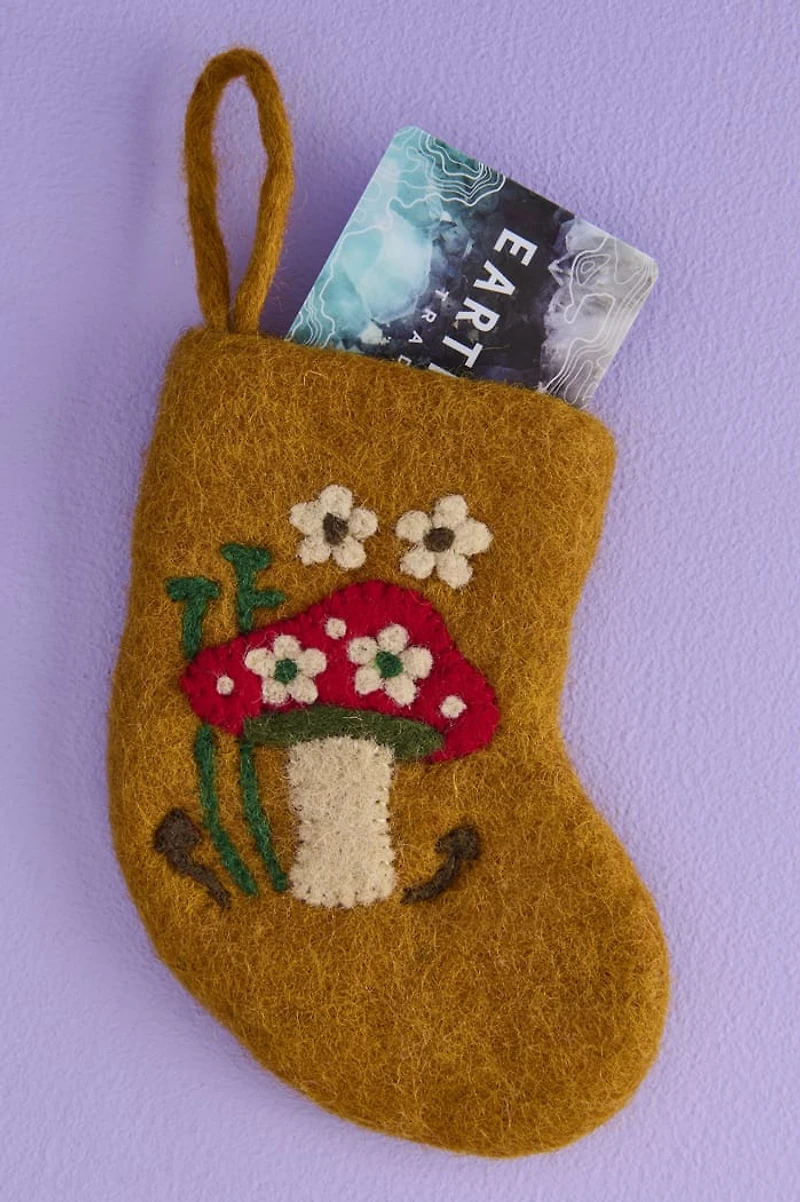Mustard Mushroom Felted Wool Mini Stocking