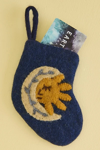 Navy Sun and Moon Felted Wool Mini Stocking