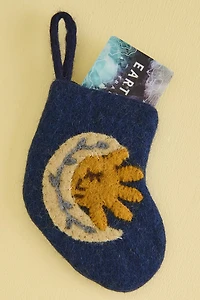Navy Sun and Moon Felted Wool Mini Stocking