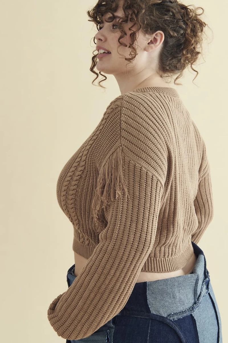 Buy Teddy Cable Knit Fringe Sweater Online from Earthbound