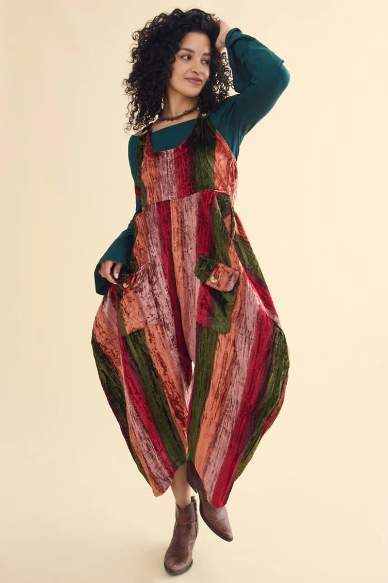 Velvet Striped Wide Leg Barrel Jumpsuit