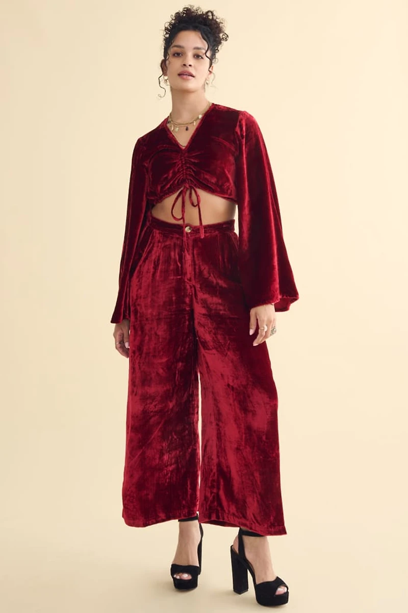 Buy Red Velvet Bell Sleeve Adjustable Crop Top Online at Earthbound Trading