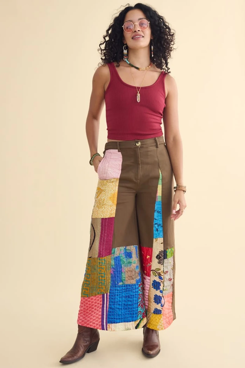 Buy Assorted Kantha Patchwork Wide Leg Pants  Online at Earthbound Trading
