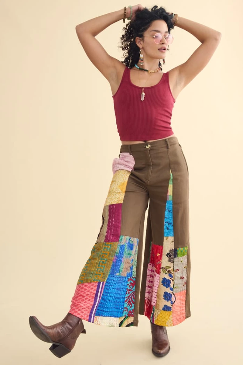 Buy Assorted Kantha Patchwork Wide Leg Pants  Online at Earthbound Trading