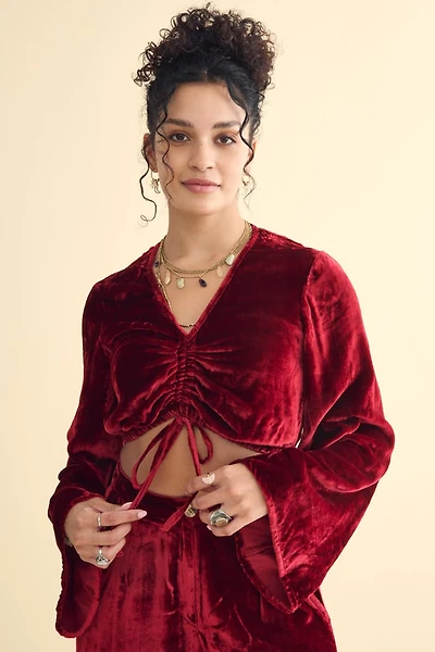 Buy Red Velvet Bell Sleeve Adjustable Crop Top Online at Earthbound Trading