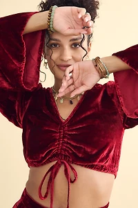 Buy Red Velvet Bell Sleeve Adjustable Crop Top Online at Earthbound Trading