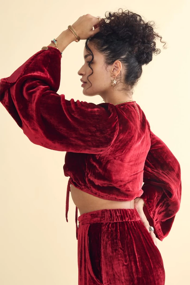 Buy Red Velvet Bell Sleeve Adjustable Crop Top Online at Earthbound Trading
