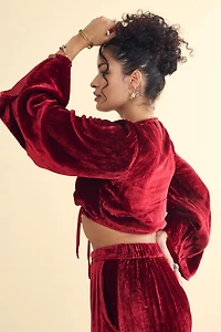 Buy Red Velvet Bell Sleeve Adjustable Crop Top Online at Earthbound Trading