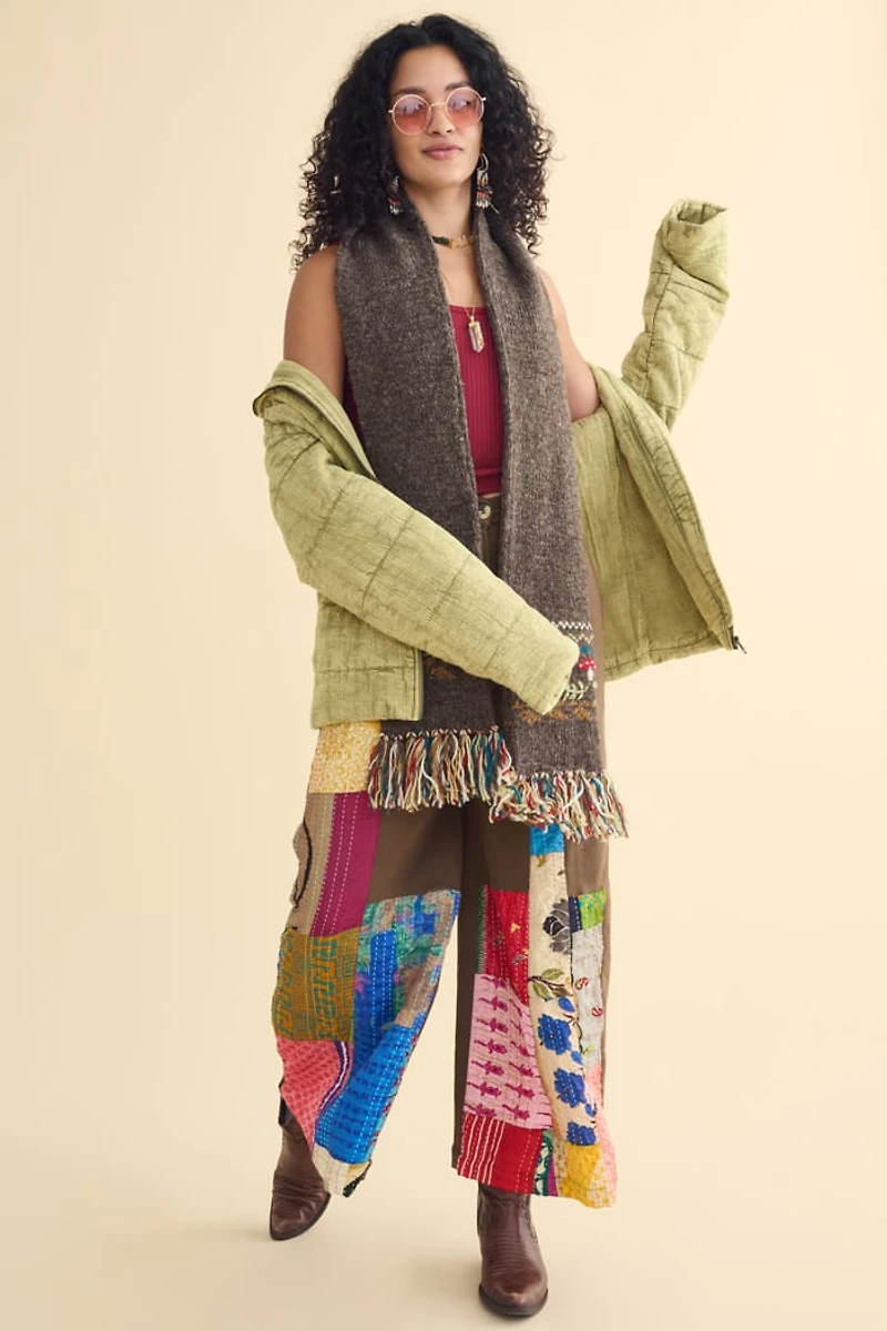 Olive Acid Puffer Quilted Jacket