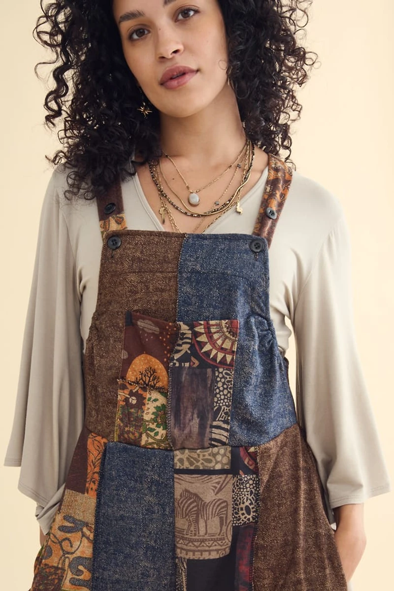 Assorted Mushroom Mixed Patchwork Overalls