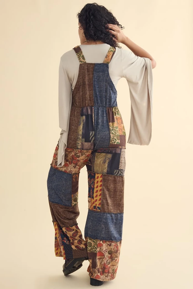 Assorted Mushroom Mixed Patchwork Overalls