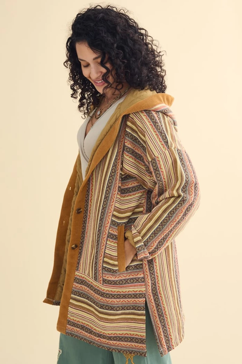 Jacquard Button Down Hooded Jacket