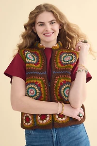 Rainbow Crochet Fleece Jacquard Zip Vest