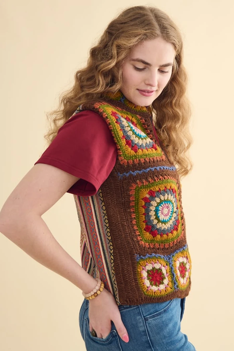 Rainbow Crochet Fleece Jacquard Zip Vest