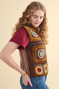 Rainbow Crochet Fleece Jacquard Zip Vest