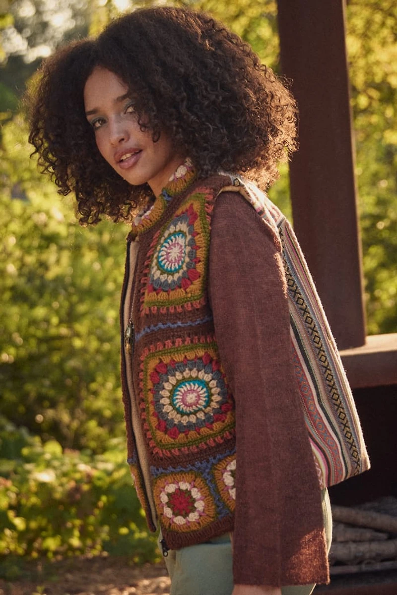Rainbow Crochet Fleece Jacquard Zip Vest