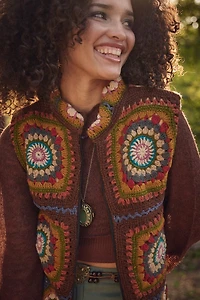 Rainbow Crochet Fleece Jacquard Zip Vest