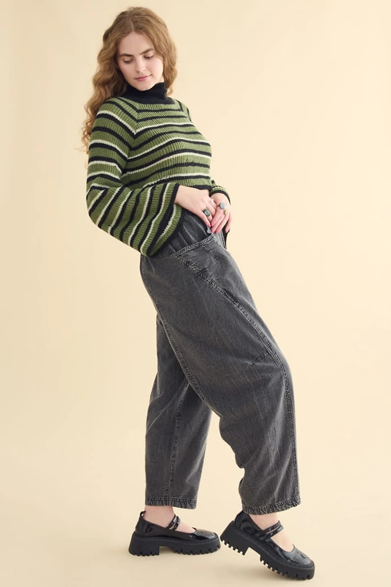 Stone Wash Wide Leg Pants
