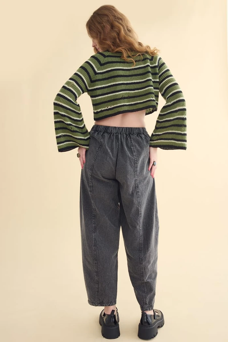 Stone Wash Wide Leg Pants