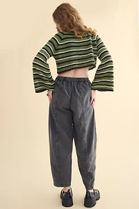 Stone Wash Wide Leg Pants