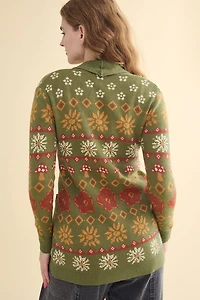 Green Boho Fair Isle Knit Sweater Cardigan