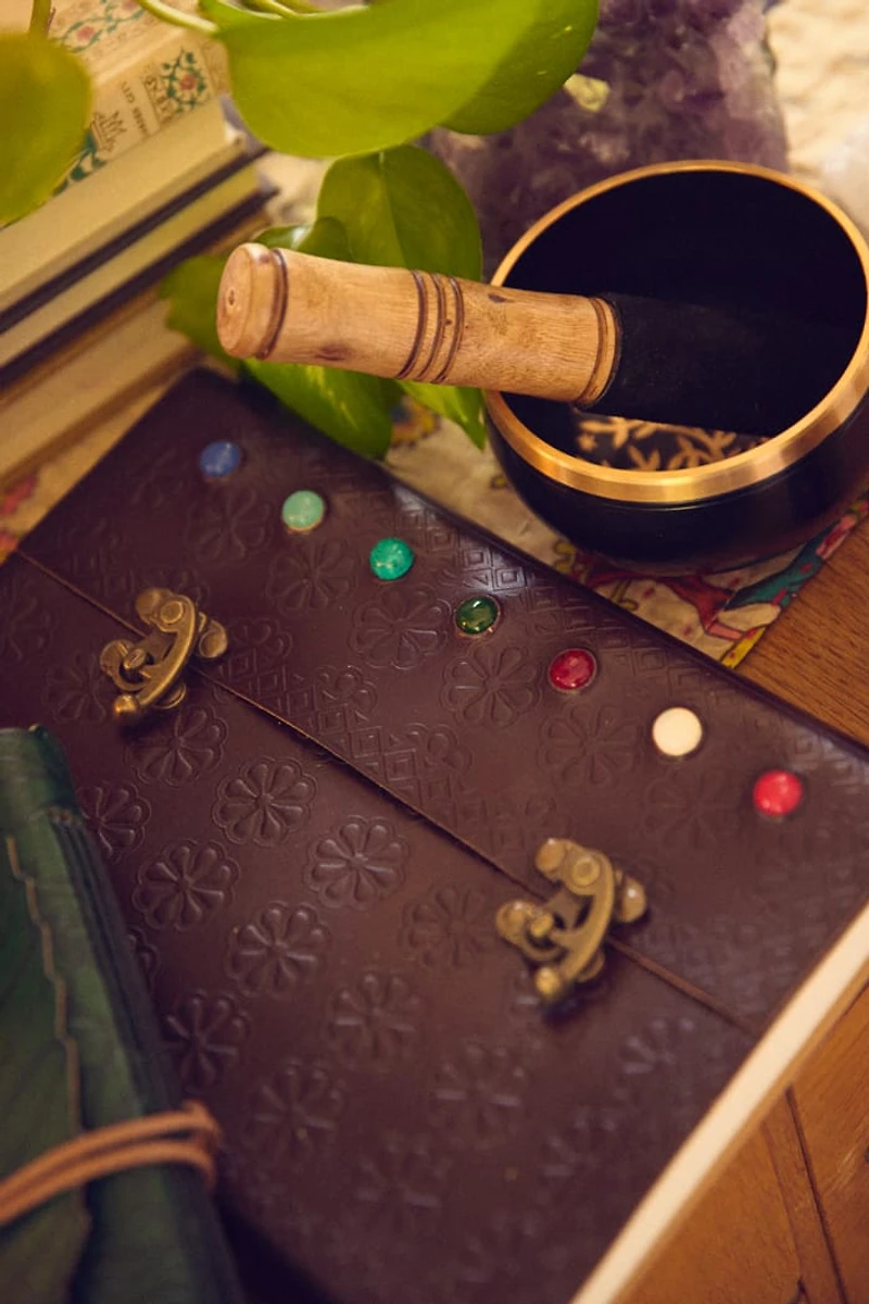 Floral Brown Leather Chakra Journal