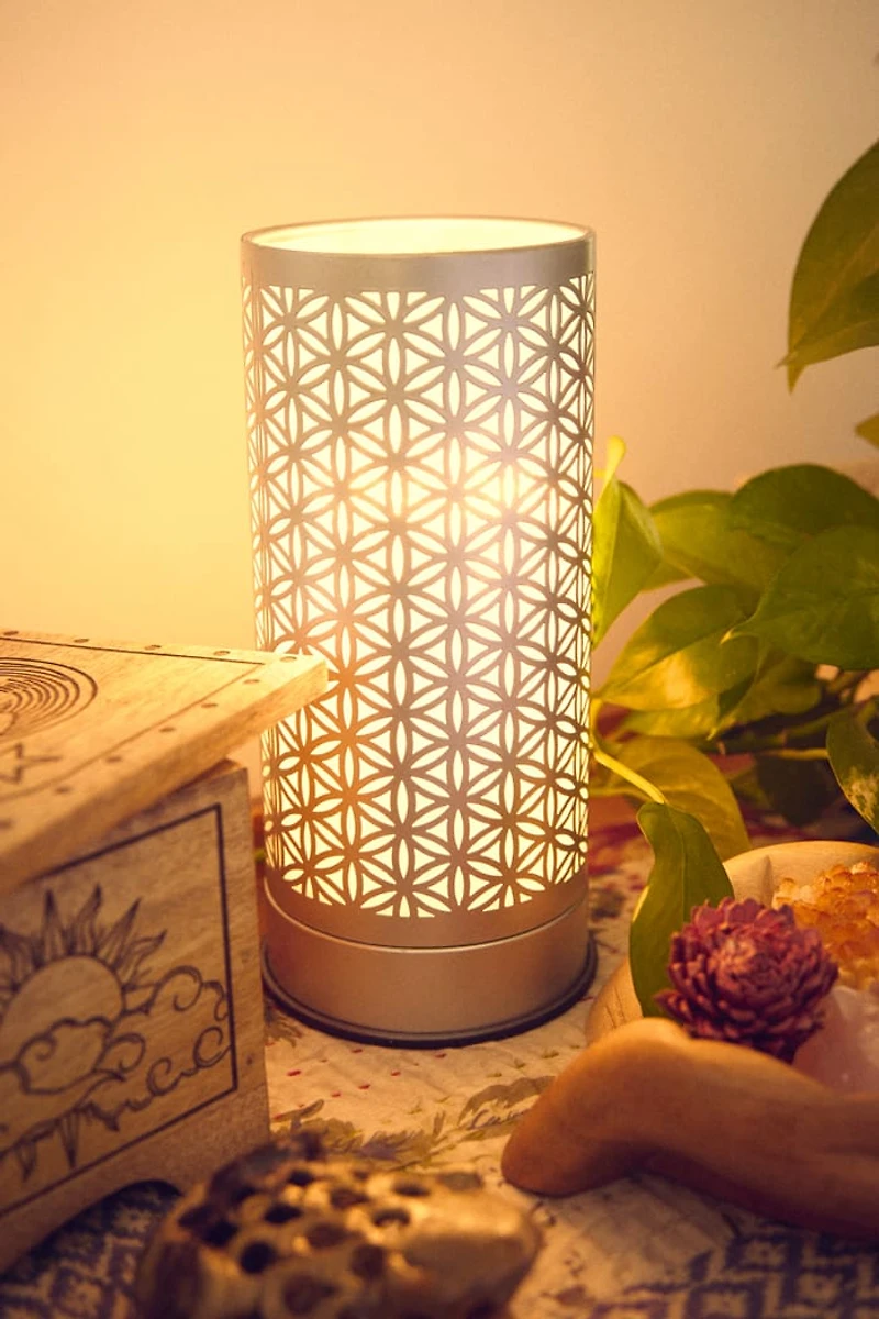 Silver Flower of Life Electric Oil Burner and Touch Lamp