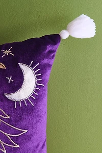 Purple Velvet Embroidered Mystic Hand Tassel Pillow