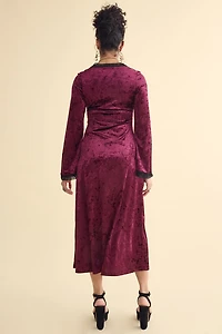 Wine Velvet Lace Trim Maxi Dress