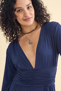 Navy Jersey Bell Sleeve Maxi Dress