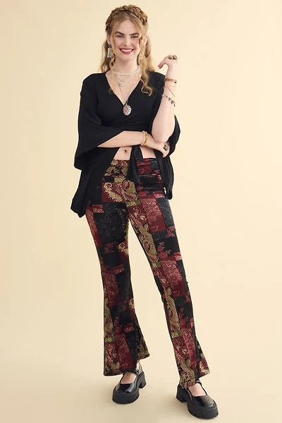 Paisley Velvet Lace Patchwork Flare Pants