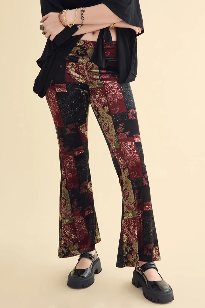 Paisley Velvet Lace Patchwork Flare Pants
