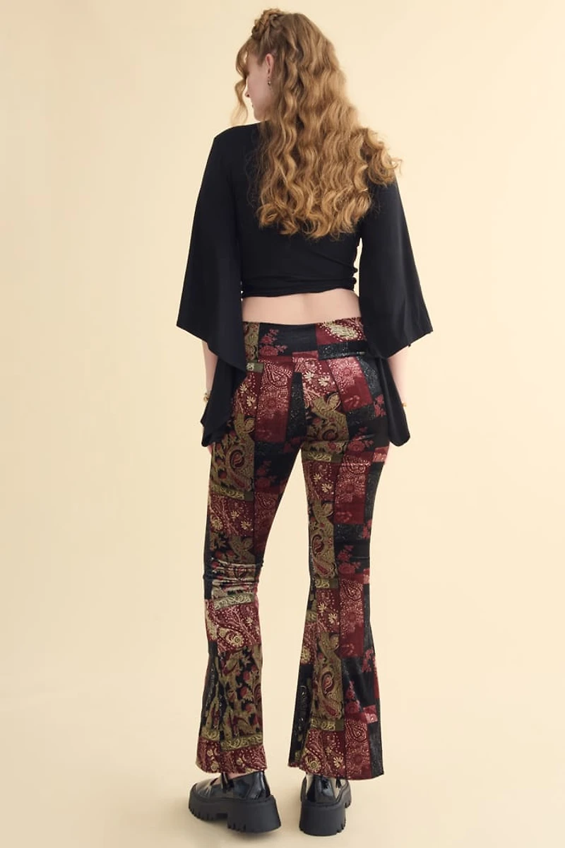 Paisley Velvet Lace Patchwork Flare Pants