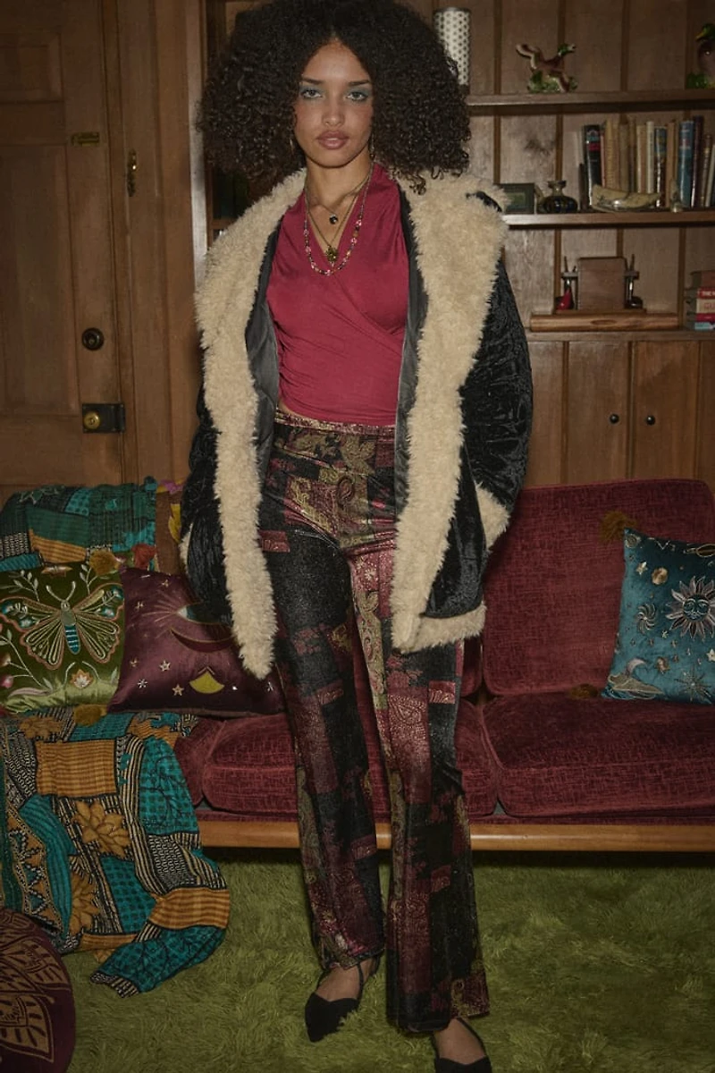Paisley Velvet Lace Patchwork Flare Pants