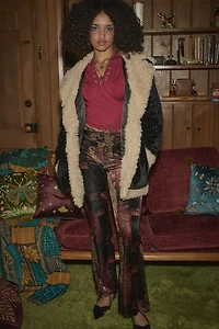 Paisley Velvet Lace Patchwork Flare Pants