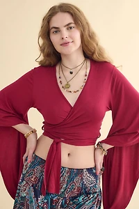 Burgundy Buttery Bell Sleeve Wrap Top