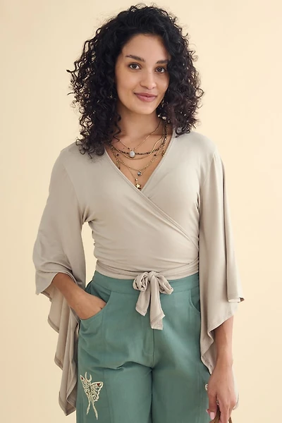 Taupe Buttery Bell Sleeve Wrap Top