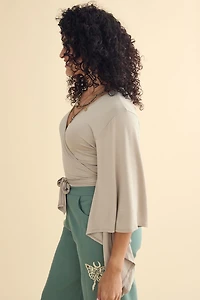 Taupe Buttery Bell Sleeve Wrap Top