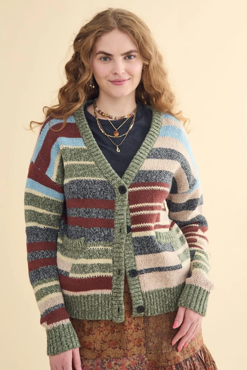 Buy Multi Striped Chunky Pocket Cardigan Online at Earthbound Trading