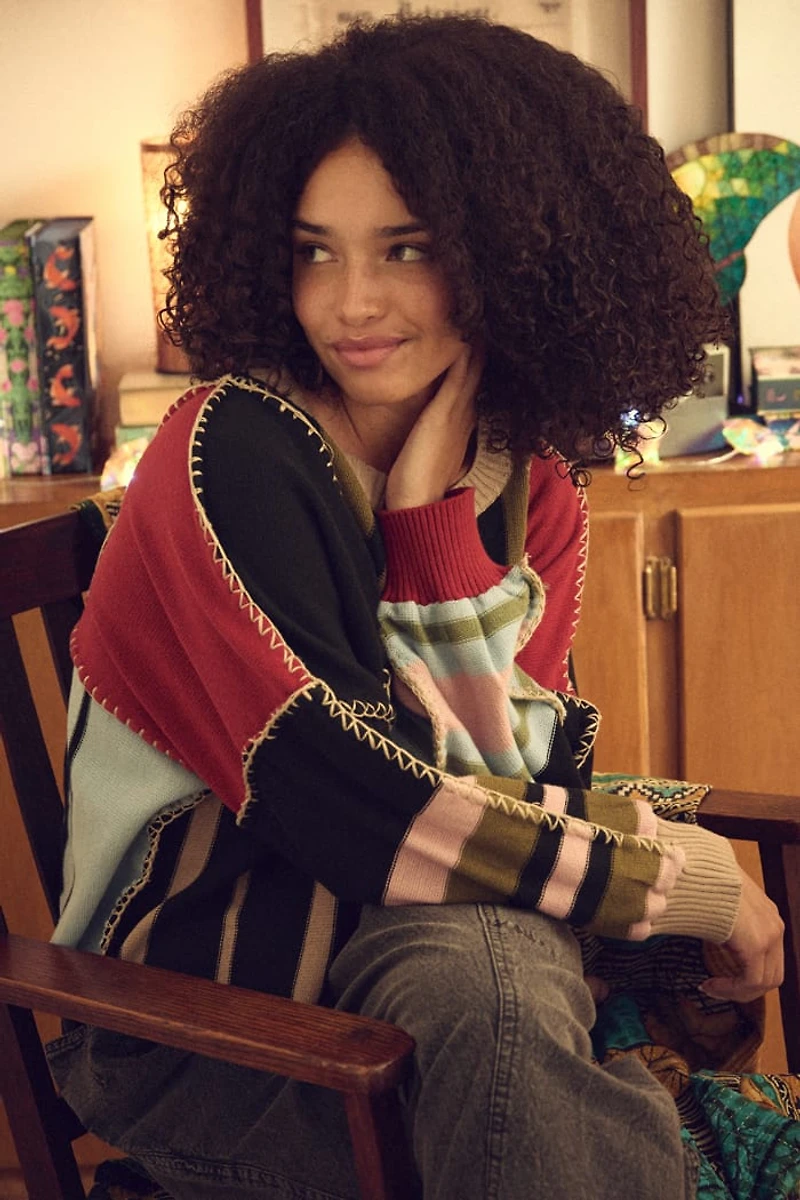 Multi Slouchy Knit Striped Patchwork Sweater