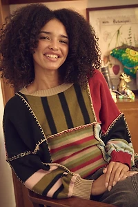 Multi Slouchy Knit Striped Patchwork Sweater