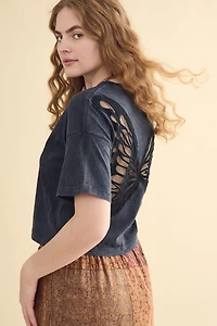 Buy Grey Sheer Back Butterfly Crop T-Shirt Online at Earthbound Trading