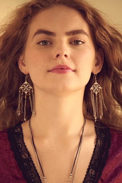 Buy Silver Floral Square Fringe Earrings Online at Earthbound Trading