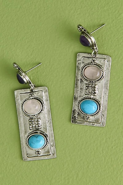 Multi Stone Silver Southwest Drop Earrings