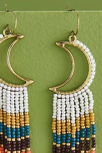 Crecent Moon Beaded Fringe Earrings